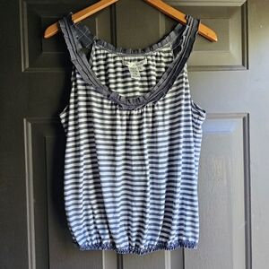 Max Studio large grey and white stripped top